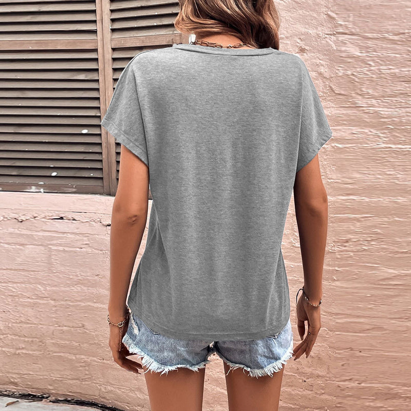 Pullover Casual U-Neck Solid Color Short-Sleeved T-Shirt Wholesale Women'S Tops