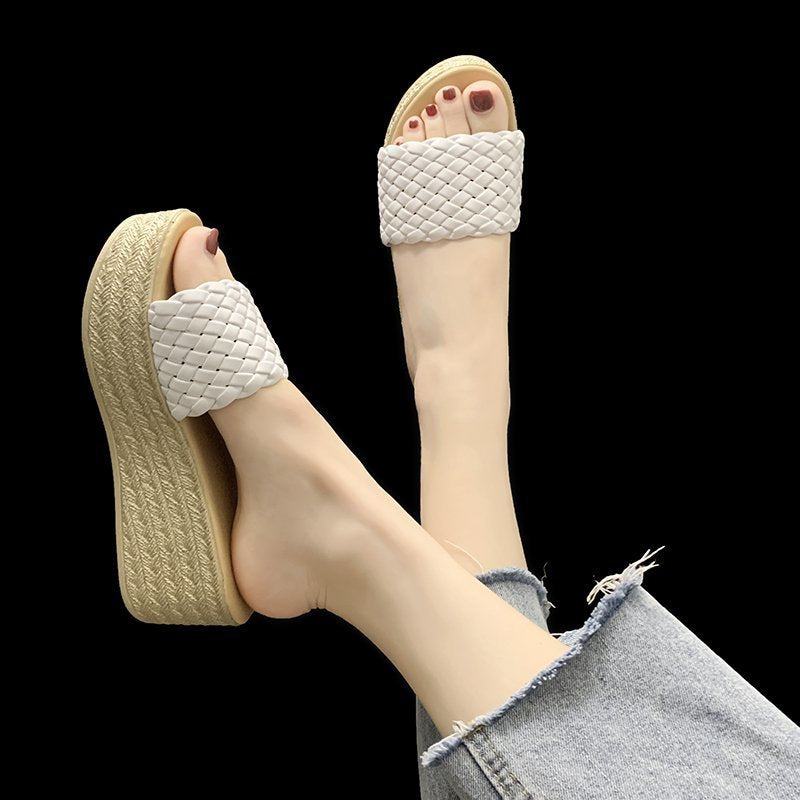 Fashion Flax Platform Slippers Casual Beach Women Wholesale Shoes