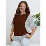Wholesale Women'S Plus Size Clothing Round Neck Striped Panel Short-Sleeved Top