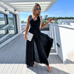 Solid Color Deep V Wide-Leg Suspenders Sleeveless Jumpsuit Wholesale Women'S Clothing
