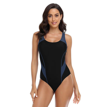 Stitching Contrast Color Cutout Diving Competitive One-Piece Swimsuit Wholesale Women'S Clothing