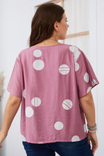 Round Neck Loose Polka Dot T-Shirt Curvy Tops Wholesale Plus Size Clothing