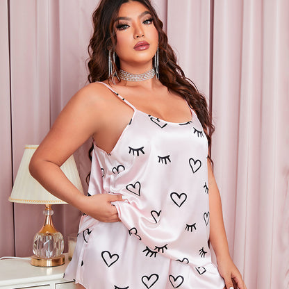 Sexy Printed Camisole& Shorts Homewear Curvy Pajamas Sets Wholesale Plus Size Clothing