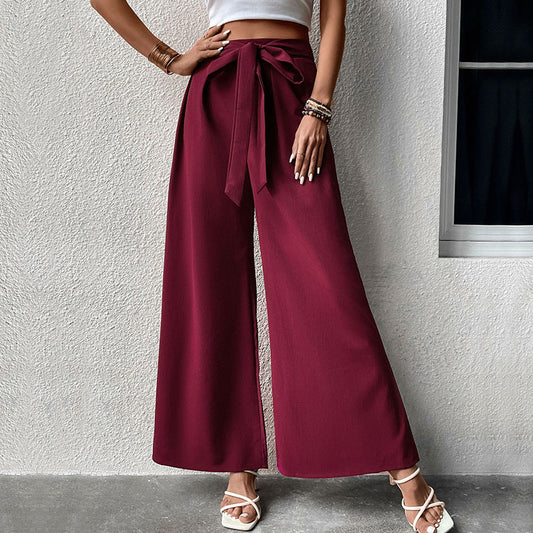 Lace-Up High Waist Wide-Leg Trousers Wholesale Women Pants