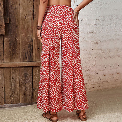 Versatile High-Waist Floral Flared Wide Leg Pants Wholesale Women'S Bottoms