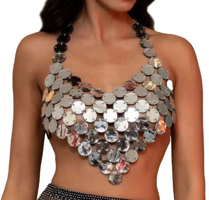 Low Breast Irregular Bead Halter Sexy Breast Wrap Crop Tops Wholesale Women'S Tops