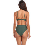Sexy Solid Color Pleated Strap 2pcs Bikini Sets Vacation Split Swimsuit Wholesale Womens Swimwear