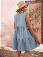 High Waist V-Neck Sleeveless Loose Smocked Tank Dress Wholesale Dresses