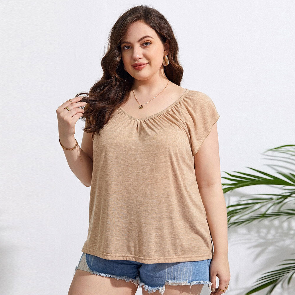 Wholesale Women'S Plus Size Clothing Simple Casual Solid Color T-Shirt Short-Sleeved Top