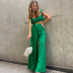 Sling Crop Tops Wide-Leg Pants Loose Solid Color Temperament Suit Wholesale Women'S Clothing