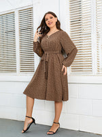 Long Sleeve Print Lace-Up Swing Curvy Dresses Wholesale Plus Size Clothing