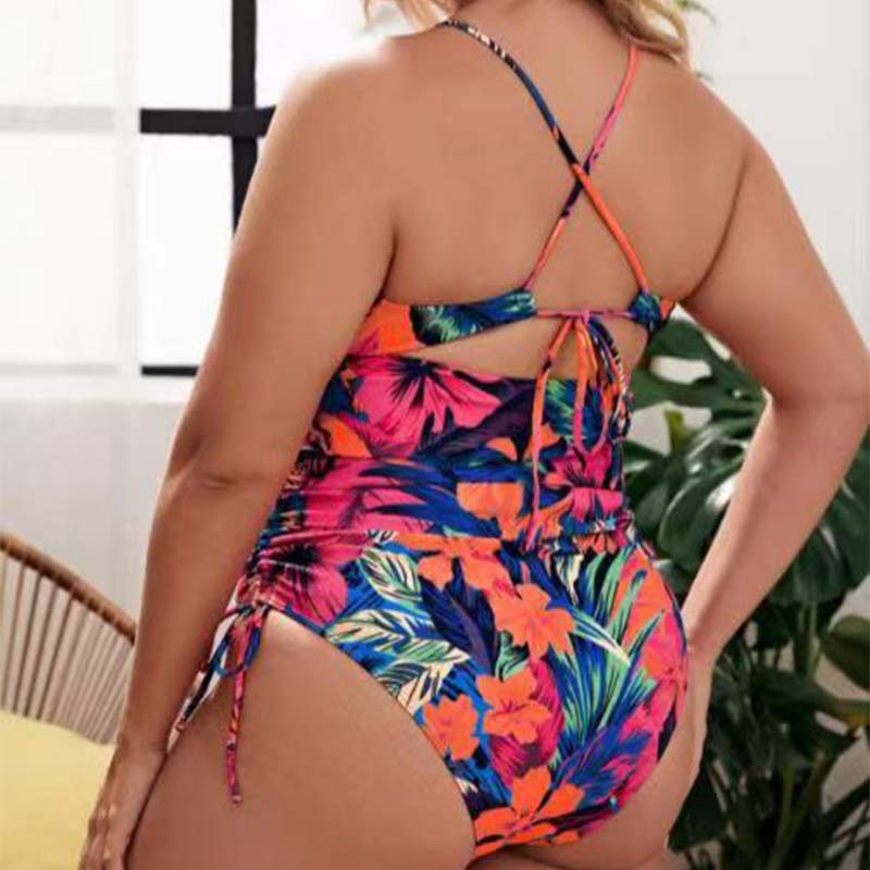 Wholesale Women'S Plus Size Clothing Drawstring Print Cutout One-Piece Swimsuit