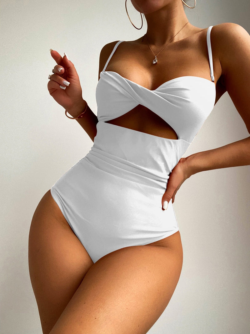 Sexy Solid Color Twist One Piece Swimsuit Wholesale Womens Swimwear