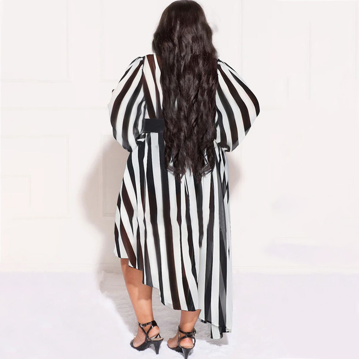 Long Sleeve Printed Irregular Curvy Maxi Dresses Wholesale Plus Size Clothing