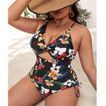Wholesale Women'S Plus Size Clothing Drawstring Print Cutout One-Piece Swimsuit