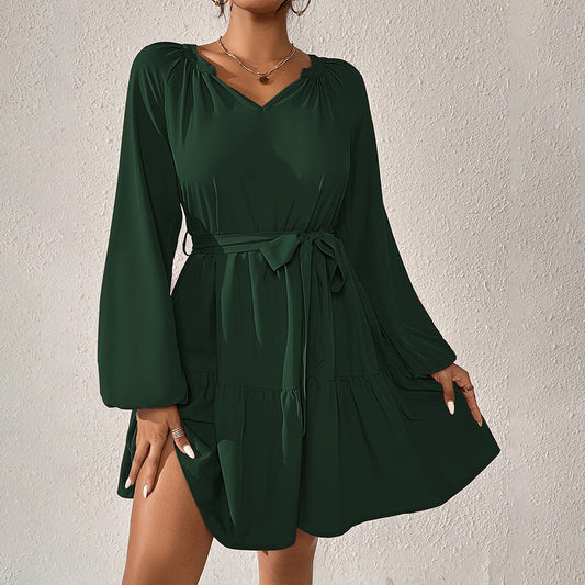 Casual Long Sleeve Tie-Up Swing Dress Wholesale Dresses