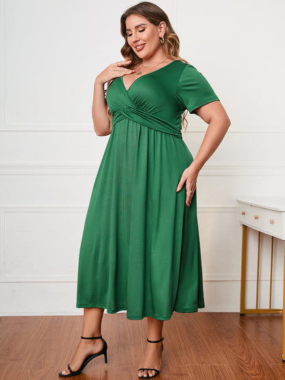 Short Sleeve Wrap Slit Curvy Dresses Wholesale Plus Size Clothing