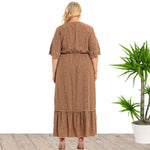 Wholesale Women'S Plus Size Clothing Bohemian V-Neck Half-Sleeve Slim-Fit Wooden Ears Dress