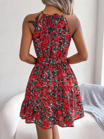 Sexy Lace-Up Floral Mini Dress Sleeveless Swing A-Line Wholesale Dresses