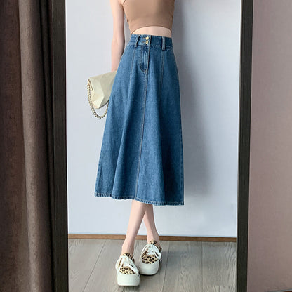 Fashion High Waist A-Line Denim Skirts Double Button Midi Wholesale Skirts