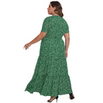 Casual Print Crew Neck Dress Short Sleeve Maxi Swing Dress Wholesale Plus Size Clothing