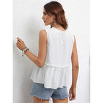 Solid Color Sleeveless Shirt Loose Lace-Collared Tank Top Wholesale Womens Tops