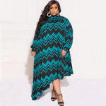 Long Sleeve Printed Irregular Curvy Maxi Dresses Wholesale Plus Size Clothing