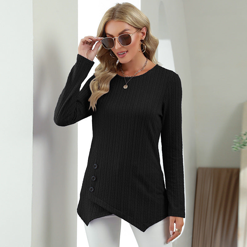 Casual Irregular Tops Buttons Decorate Long Sleeve Wholesale Womens Long Sleeve T Shirts