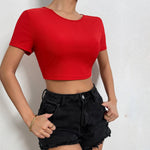 All-Match Backless Short-Sleeved Round Neck T-Shirt Crop Tops Wholesale Women'S Tops