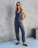 Casual Pocket Slim Drawstring Denim Jump Suit Wholesale Jumpsuits