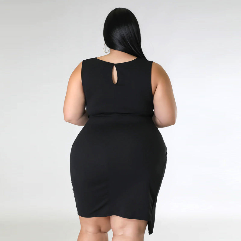 Wholesale Women'S Plus Size Clothing Commuter Round Neck Sleeveless Asymmetric Slit Dress
