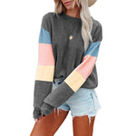 Casual Contrast Color Long Sleeve Round Neck Wholesale Sweatshirt