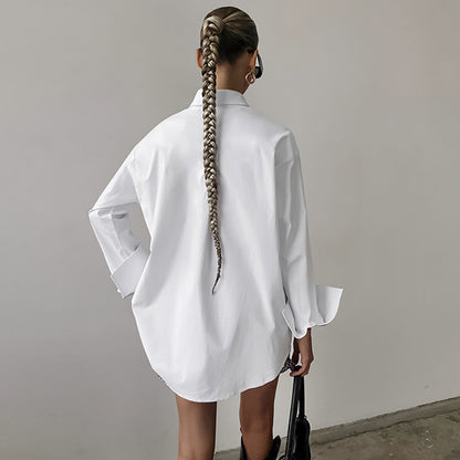 Simple Oversize Boyfriend Style Long White Shirt Casual Commuting Wholesale Women'S Tops