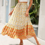 Flower Printed Ruffled Swing Vacation Bohemian Skirt Wholesale Skirts