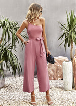 One-Shoulder Sleeveless Commuter Solid Color Slim Jumpsuit Wholesale Women'S Clothing