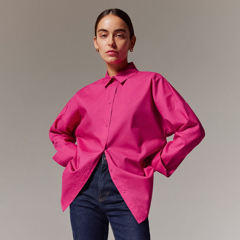 Fashion Solid Color Single-Breasted Lapel Long-Sleeved Shirt Wholesale Womens Shirts