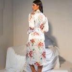 Floral Print Nightgown Lace-Up Satin Bathrobe Wholesale Loungewear
