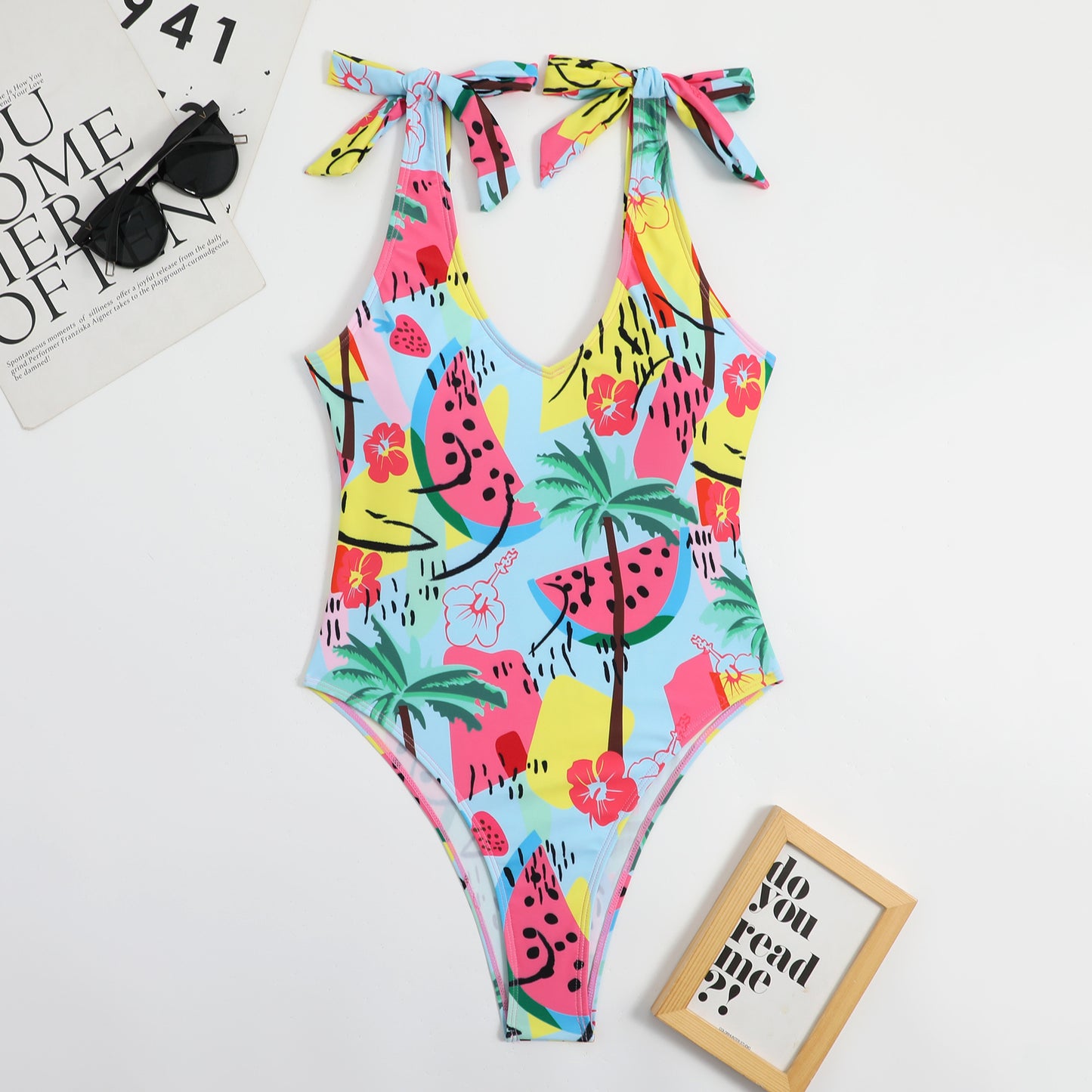 Sexy Tropical Printing High Waist One Piece Swimsuit Wholesale Womens Swimwear