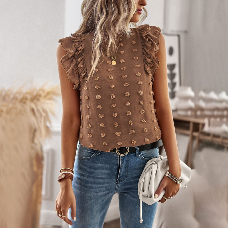 Ruffled Sleeveless Round Neck Commuting All-Match Temperament Blouses Wholesale Women'S Tops