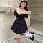 Dark One-Shoulder Puff-Sleeve Low-Cut Solid-Color Tutu Dress Wholesale Dresses
