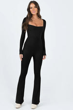Back Hollow Long Sleeve Solid Color Slim Square Neck Jumpsuit Wholesale Women'S Clothing
