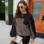 Casual Double-Sided Fleece Colorblock Pullover Tops Long Sleeves Loose Wholesale Sweatershirt