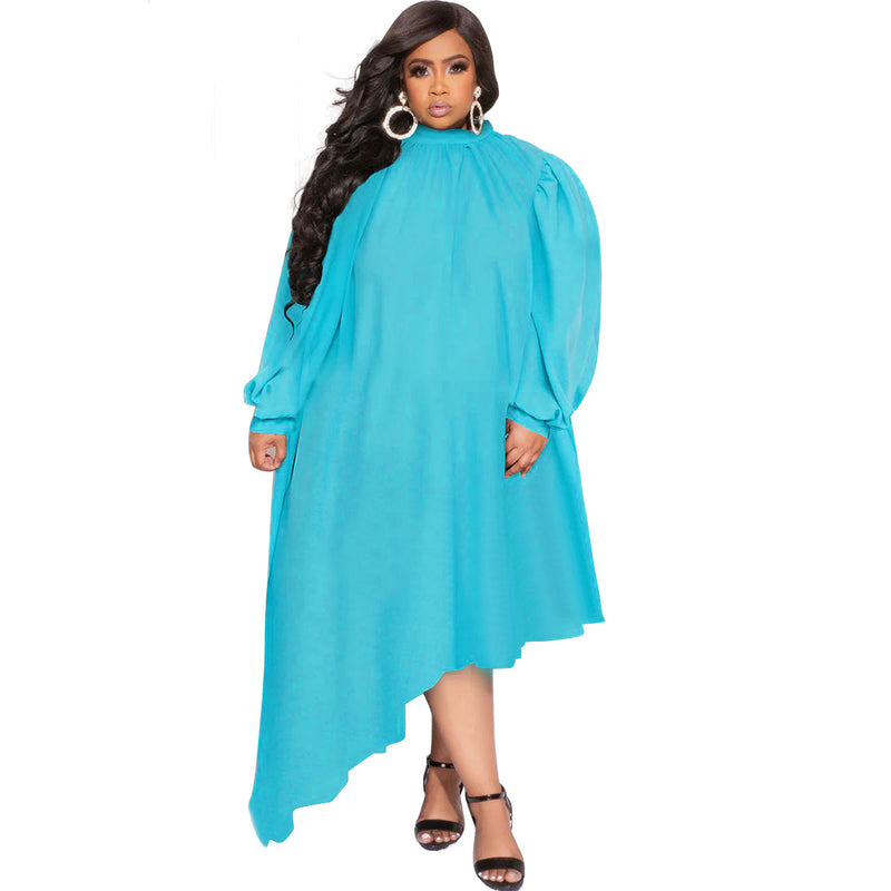 Long Sleeve Irregular Women Curvy Dresses Wholesale Plus Size Clothing