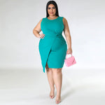 Wholesale Women'S Plus Size Clothing Commuter Round Neck Sleeveless Asymmetric Slit Dress