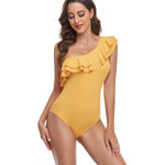 Solid Color One-Shoulder Ruffled One-Piece Swimsuit Wholesale Women'S Clothing