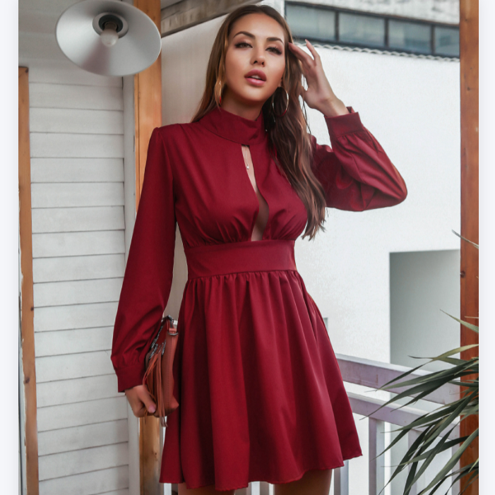 Autumn Women Long-sleeve Sexy Solid Color Dress