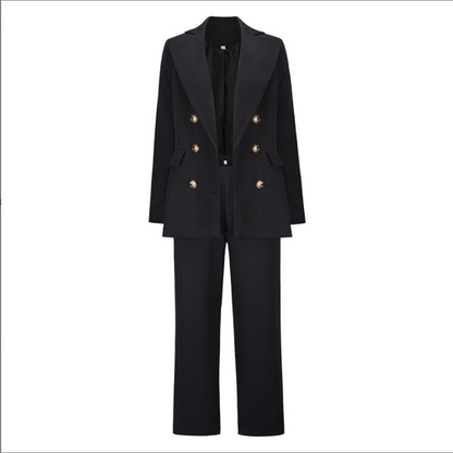 New Autumn Two-piece Solid Color Suit Coat & Trousers Suit