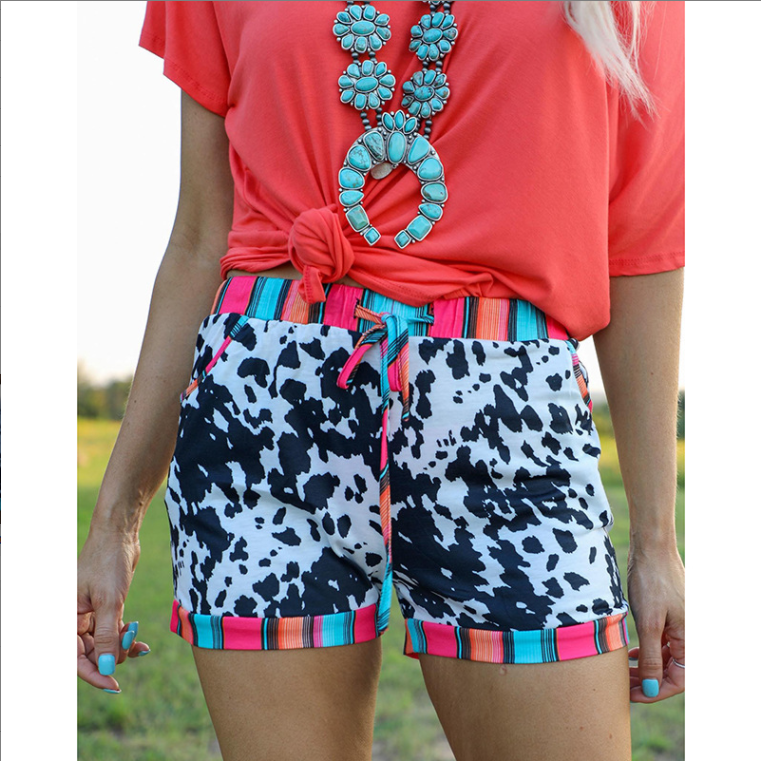 Leopard Strappy Waist Casual Colorful Shorts