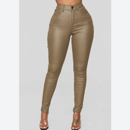 Imitation Leather Solid Color High Waist Bodycon Pencil Pants Wholesale Sweatpants