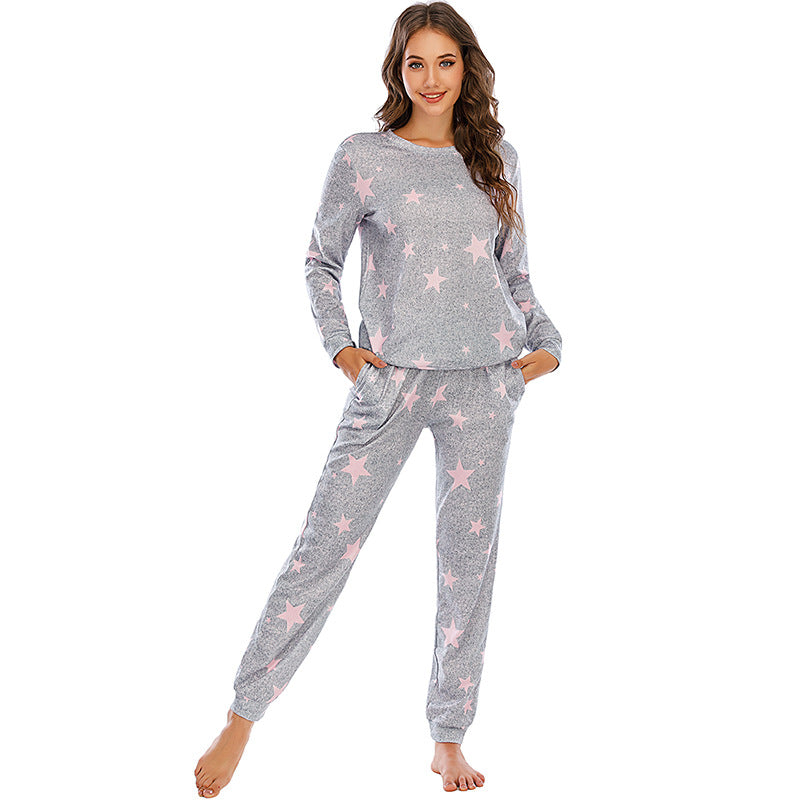 Pentagram Print Long Sleeve Casual Pajamas Sets Wholesale Loungewear